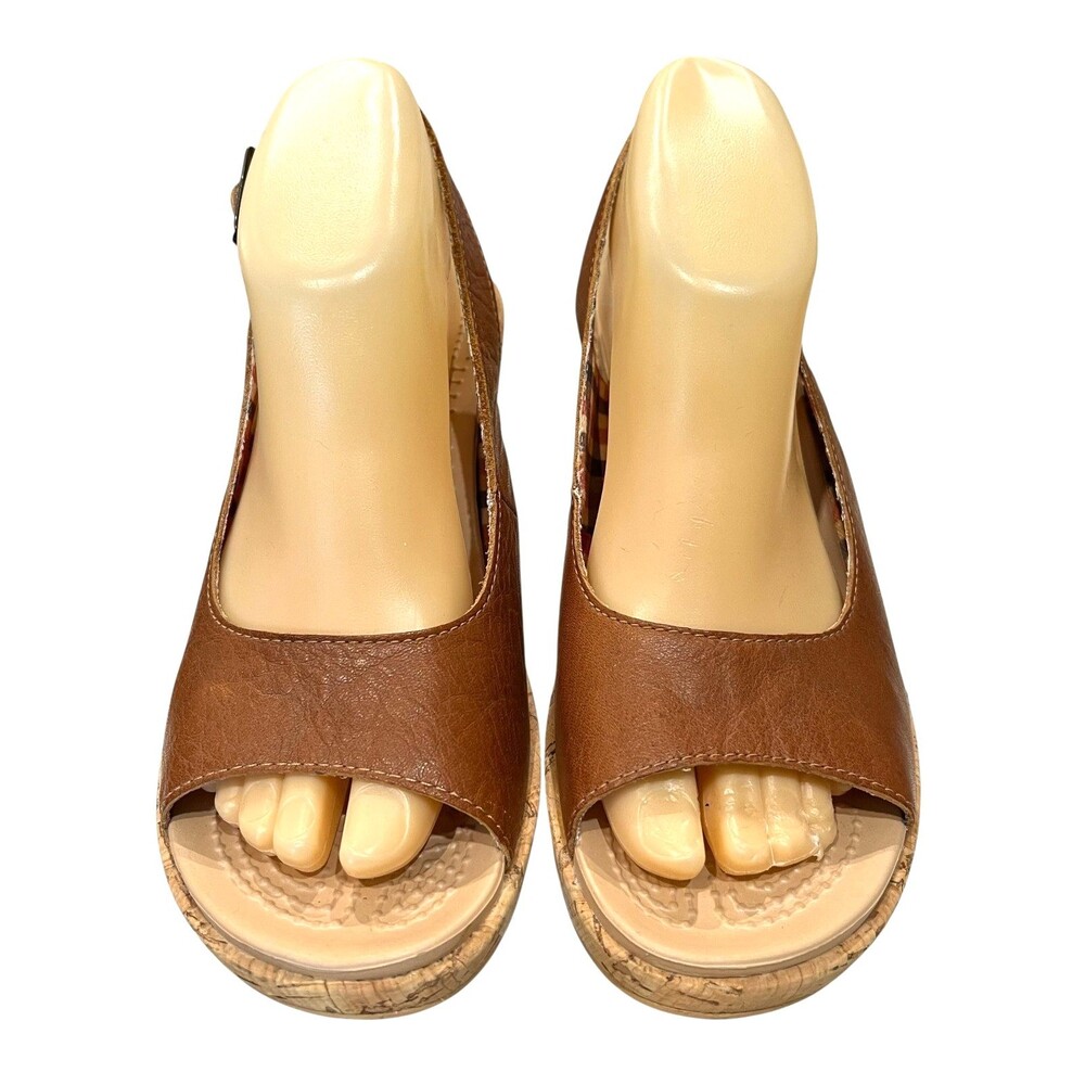 Crocs A-LEIGH Brown Leather Slingback Cork Platform Wedge Pump Sandal  Size 8 - Picture 3 of 9
